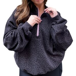 Fabletics Forever Fleece 1/2 Zip Sweatshirt Size XS Gray Leopard Print Cozy Fall